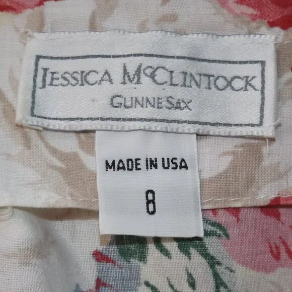 JESSICA MCCLINTOCK/GUNNE SAX Dress, XS, Pink/red floral, Open Shoulder/Bows - Picture 9 of 11